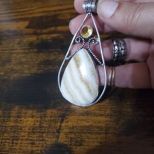 Silver Pendant With Citrine And Natural Calcite